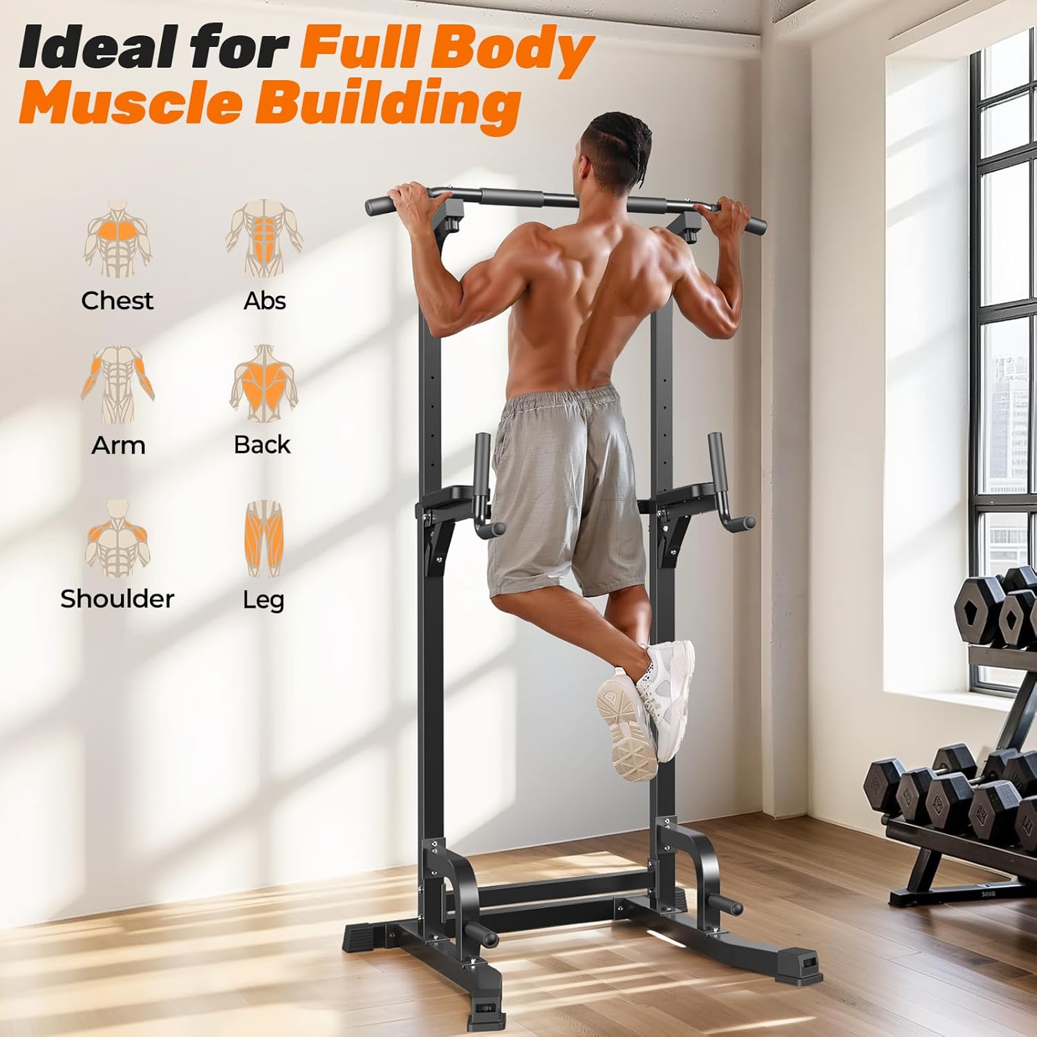 Sportsroyals Power Tower Pulp Up Bar Station, 450 lbs stable suspended immersion tilt station wourant