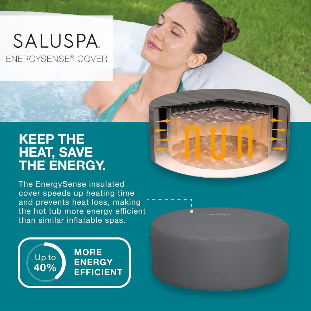 SaluSpa Aruba AirJet Large Round 2 to 3 Person Inflatable Hot Tub Portable Outdoor Spa with 110 AirJets and EnergySense Cover, Grey wourant