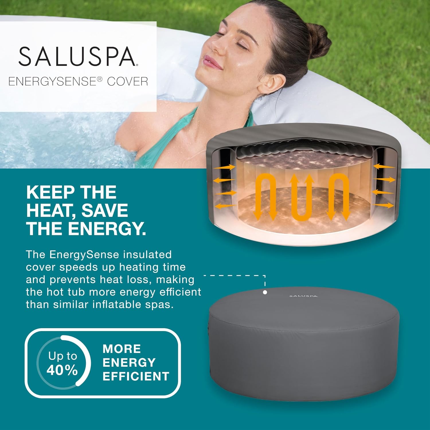 SaluSpa Aruba AirJet Large Round 2 to 3 Person Inflatable Hot Tub Portable Outdoor Spa with 110 AirJets and EnergySense Cover, Grey wourant