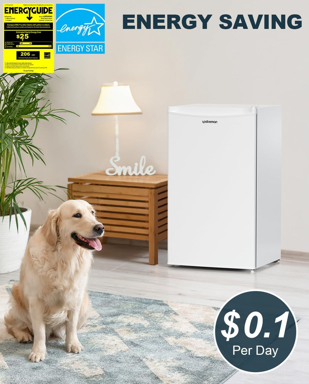 Upstreman 3.2 Cu.Ft Mini Fridge with Freezer, Single Door Mini Fridge, Dorm Fridge, Adjustable Thermostat, Mini Refrigerator for Bedroom, Office, Dorm, Black-BR321 wourant
