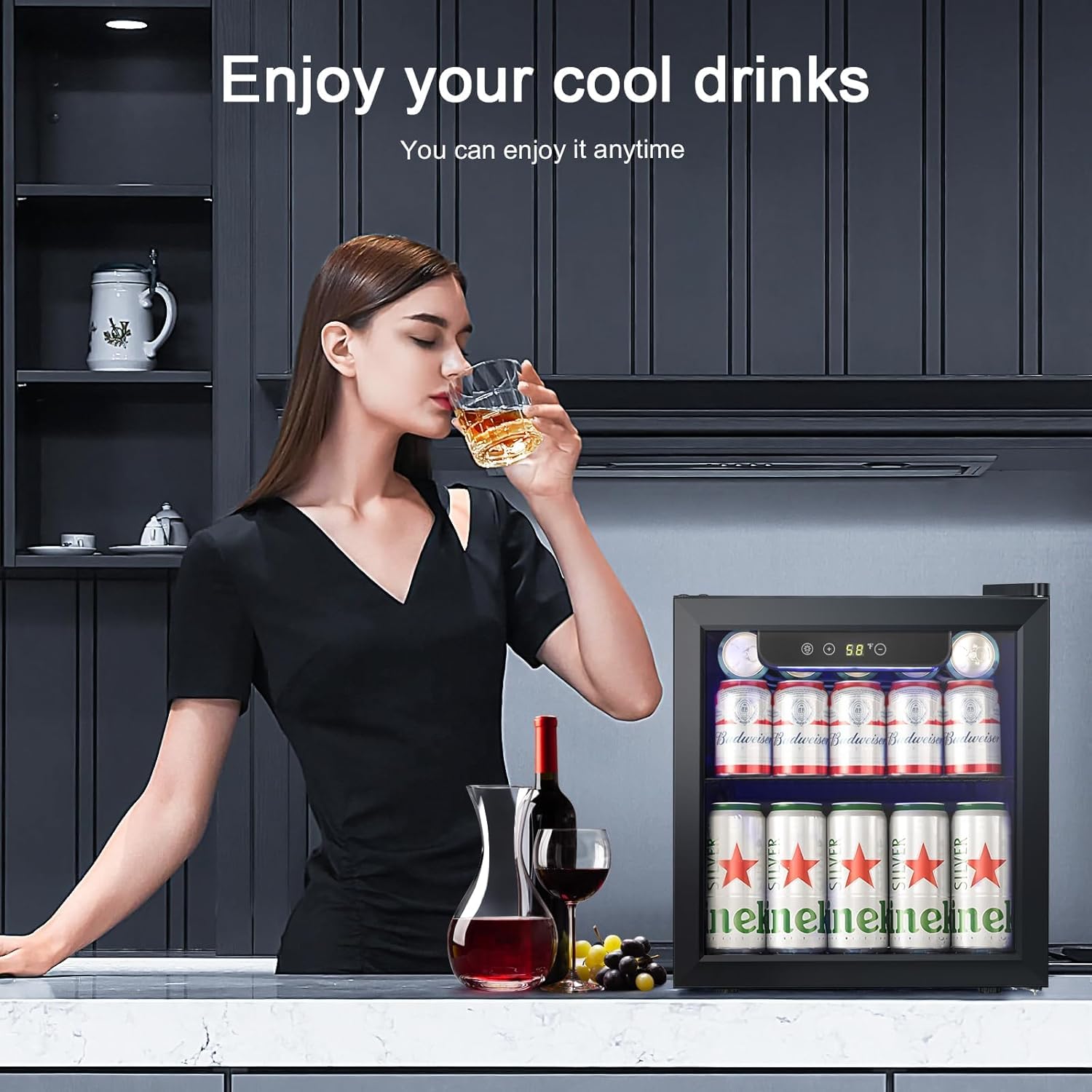 Antarctic Star Beverage Refrigerator Cooler 68 Can, Mini Fridge with Glass Door for Beer Drinks Wine,Freestanding Small Fridge with Electronic Temperature Control for Home and Bar,1.7 cu.ft wourant