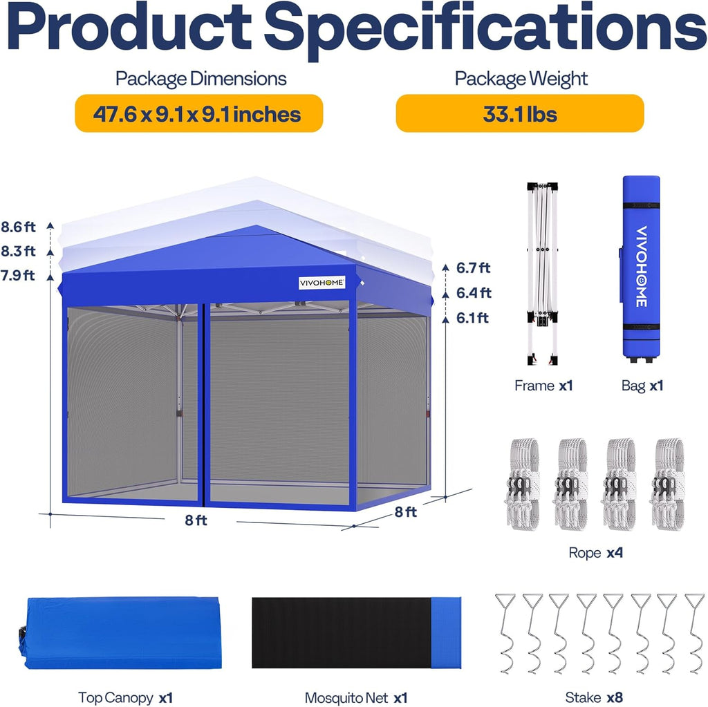 10x10ft Easy Pop-Up Canopy, Outdoor Screen Tent with Mosquito Netting, 2 Zipper Doors, and Roller Bag for Yard Camping Picnic Party Events, Beige wourant