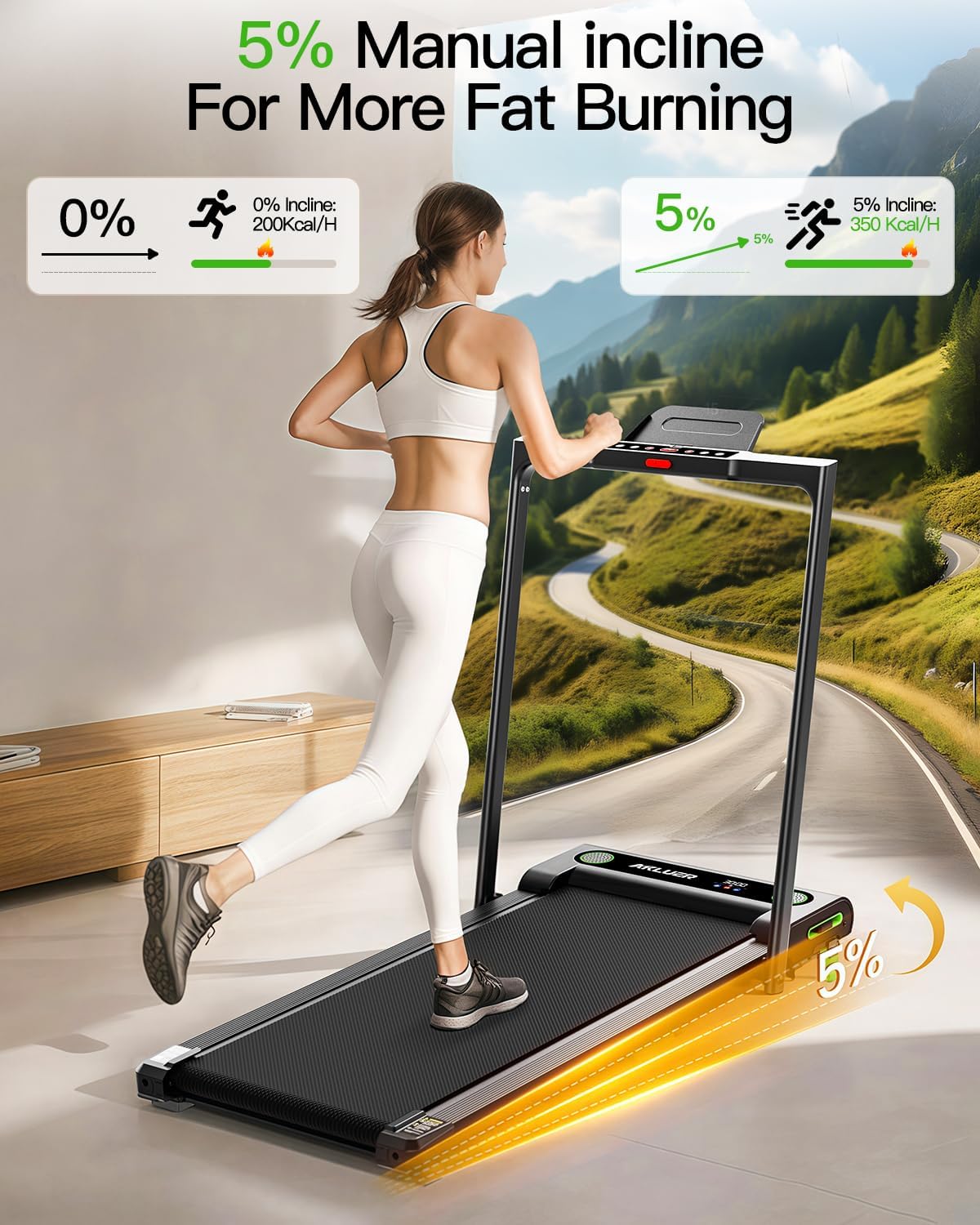 Akluer Inclined Home Treadmill 2.5 HP Small Under-Desk Treadmill with Remote Control and LED Display wourant