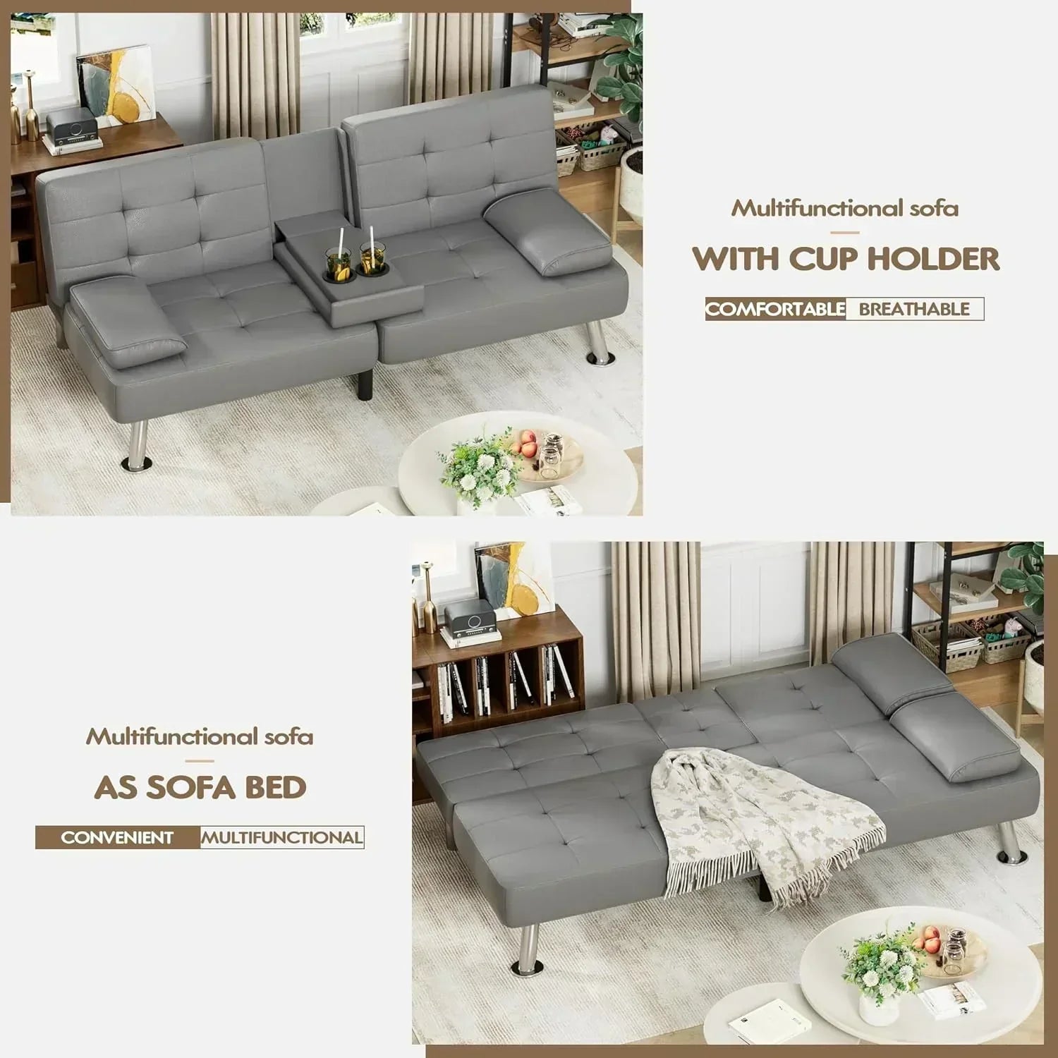 Homall Futon Sofa Bed Leather Futon Couch with Armrests Adjustable Recliner Sleeper Sofa Bed wourant