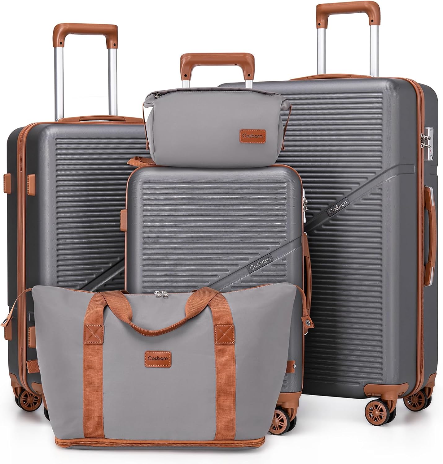 5-Piece Luggage Set with Spinner Wheels, Hard-Shell ABS Luggage Set with Tsa Lock, Lightweight Hard-Shell Waterproof Travel Case, Unisex, Gray wourant