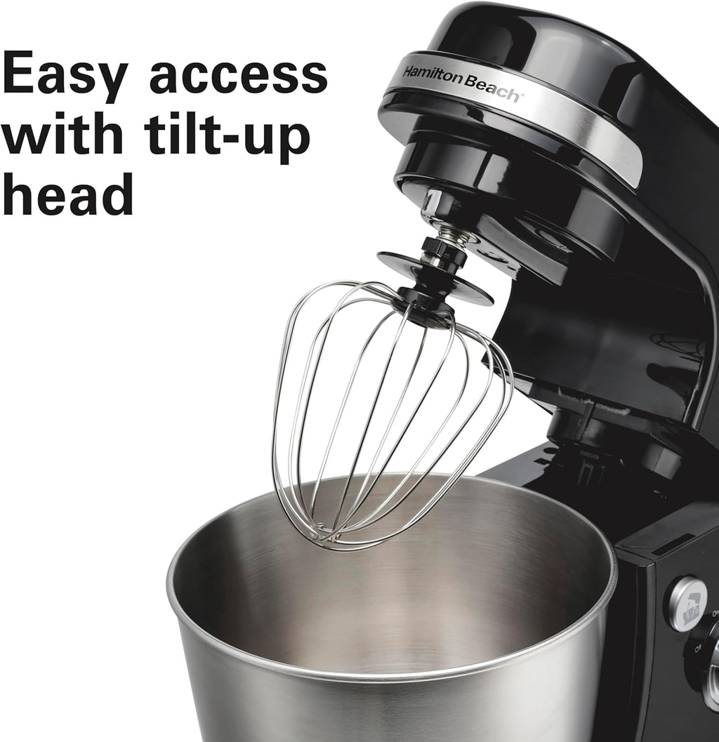 Hamilton Beach Electric Stand Mixer, 4 Quarts, Dough Hook, Flat Beater Attachments, Splash Guard 7 Speeds with Whisk, Black wourant