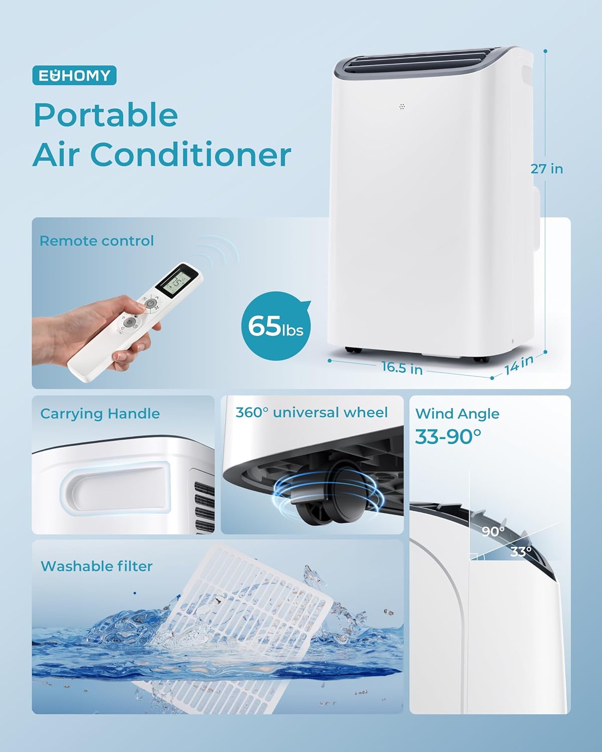 EUHOMY 8,000 BTU Portable Air Conditioners, 4-in-1 Portable AC Unit Up to 350 Sq.Ft, 4 Modes Quiet Air Conditioner with Remote Control, Cool, Fan, Dehumidifier, 24H Timer, Bedroom, Office, Apartments wourant