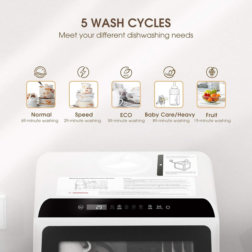 NOVETE Portable Countertop Dishwashers, Compact Dishwashers with 5L Built-in Water Tank & Inlet Hose wourant
