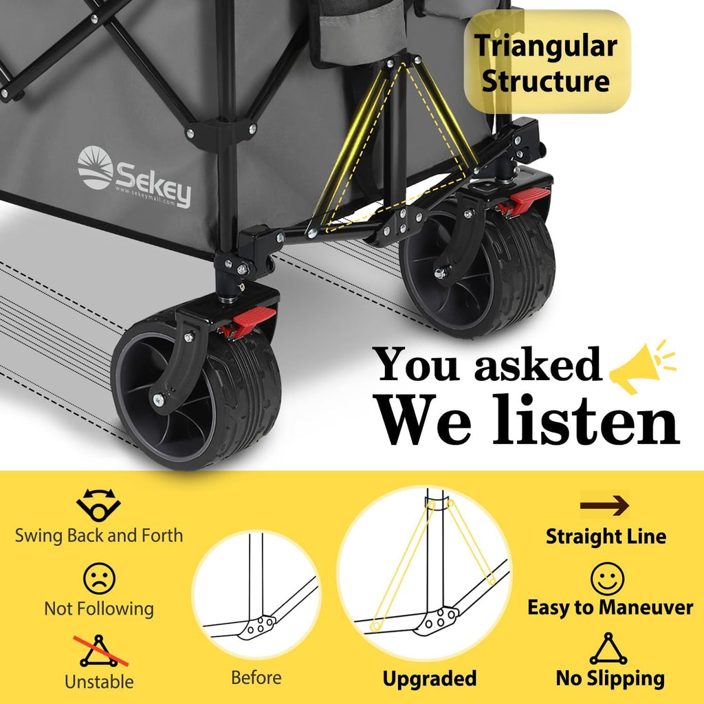 Sekey 48 Inch Long Foldable Extended Travel Cart, 440 Lbs Load Capacity, Heavy Duty 300 Liter Folding Multi-Purpose Garden Cart wourant