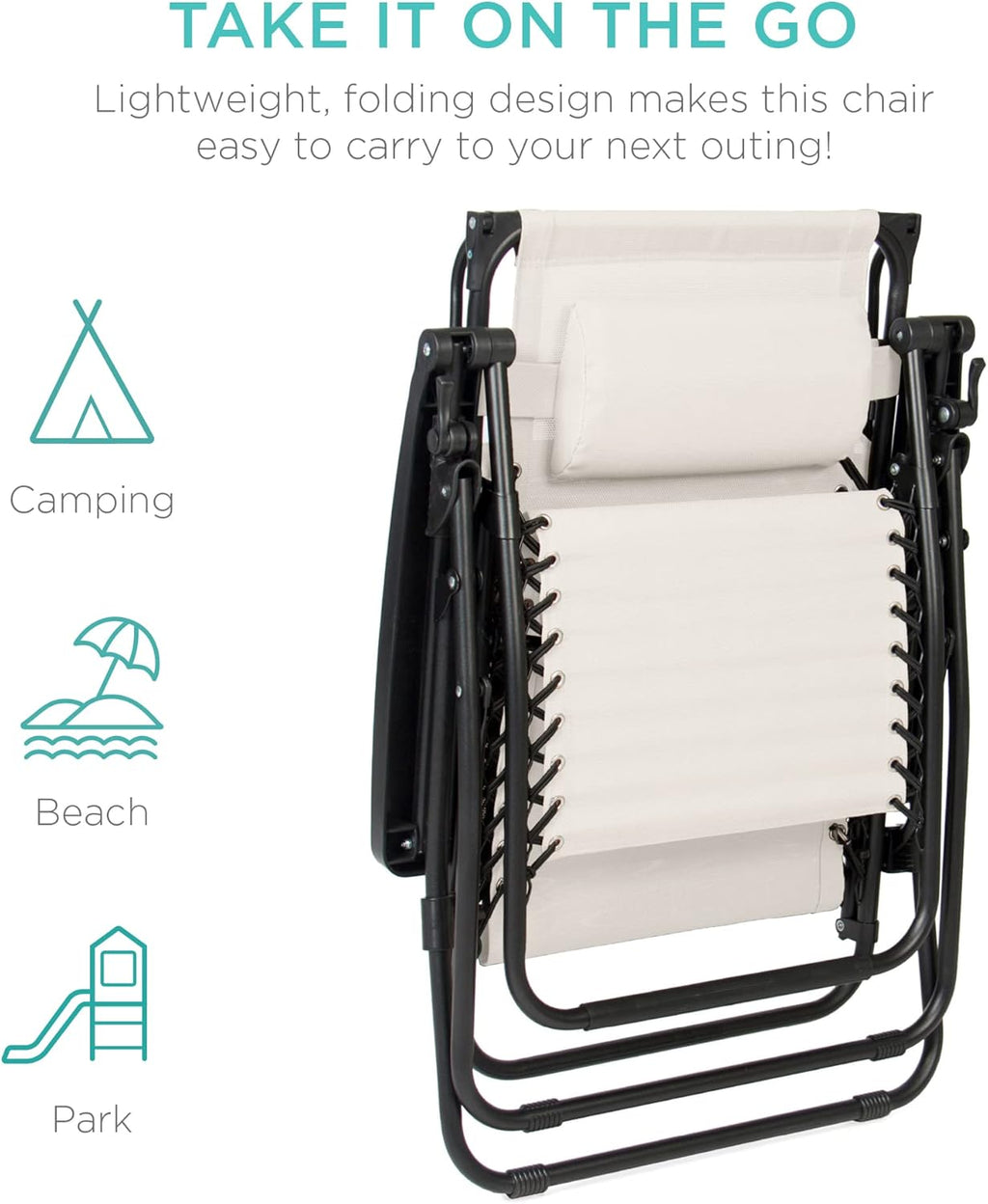 Best Choice Products Folding Zero Gravity Outdoor Recliner Patio Lounge Chair w/Adjustable Canopy Shade, Headrest, Side Accessory Tray, Textilene Mesh - Peacock Blue wourant