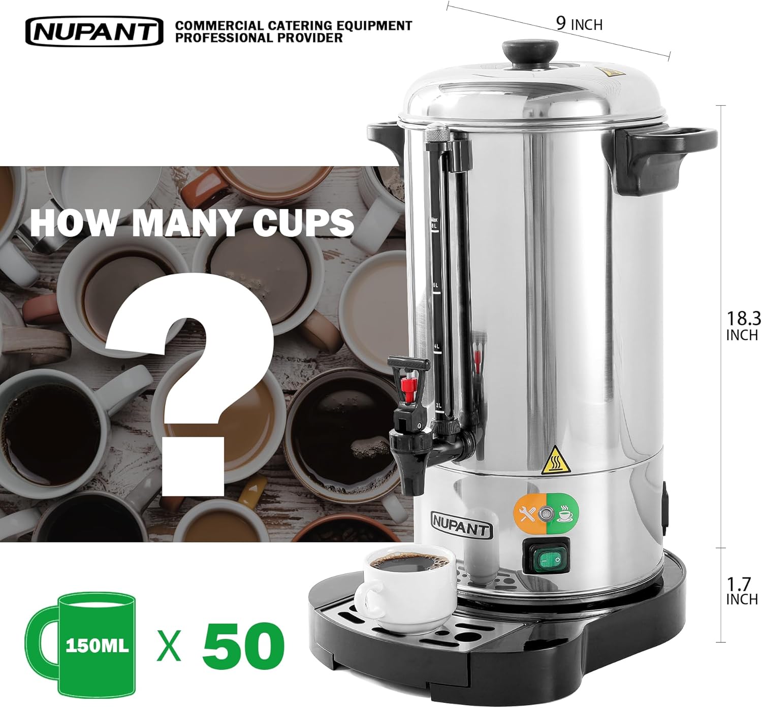Commercial Coffee Urn 100 Cup 15L 304 Stainless Steel Large Coffee Maker wourant
