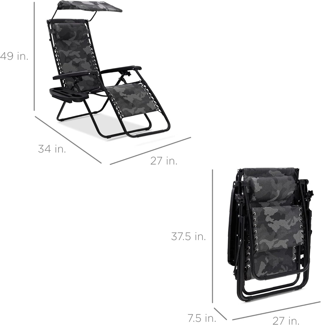 Best Choice Products Folding Zero Gravity Outdoor Recliner Patio Lounge Chair w/Adjustable Canopy Shade, Headrest, Side Accessory Tray, Textilene Mesh - Peacock Blue wourant