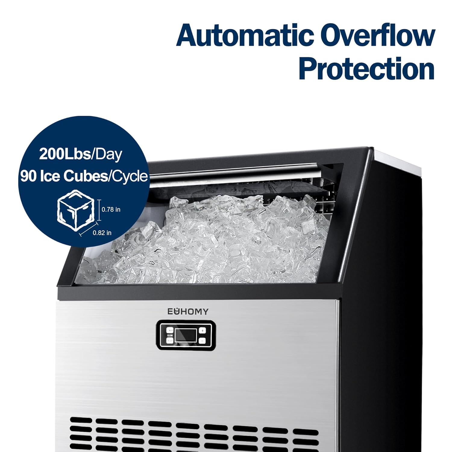 EUHOMY Commercial Ice Maker Machine, 100lbs/24H Stainless Steel Under Counter ice Machine with 33lbs Ice Storage Capacity, Freestanding Ice Maker. wourant
