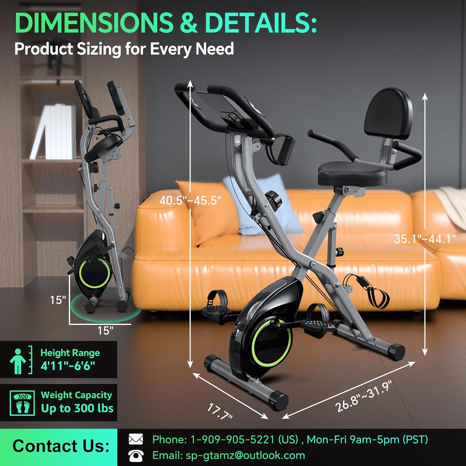 Foldable Exercise Bike Stationary Bikes for Home, 5 IN 1 Indoor Workout Bike, Cycling Bike with 16-Level Quiet Magnetic Resistance, 6.6 LBS Flywheel and 300LBS Capacity, 2025 Designed 817 X-bike wourant