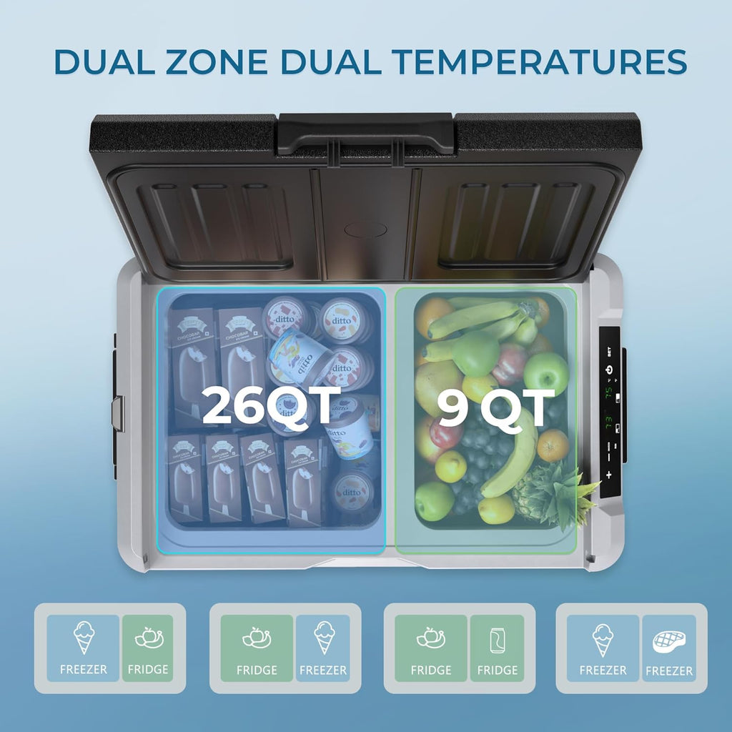 EUHOMY 12 Volt Refrigerator 53QT(50L) Electric Cooler Portable Freezer 12V/24V DC wourant