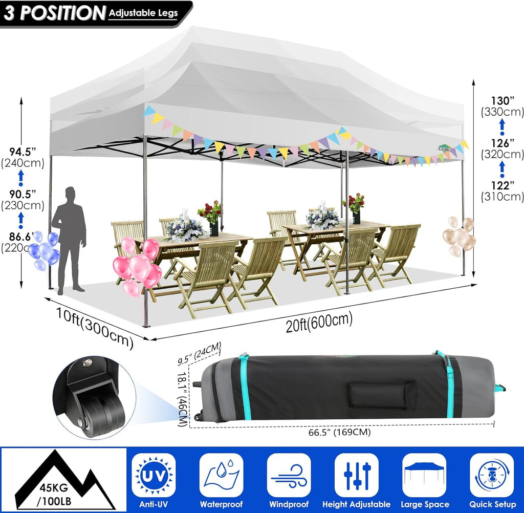 COBIZI 10x20 Heavy Duty Pop up Canopy Tent with 6 sidewalls Easy Up Commercial Outdoor Canopy Wedding Party Tents for Parties All Season Wind & Waterproof Gazebo with Roller Bag,Black(Frame Thickened) wourant
