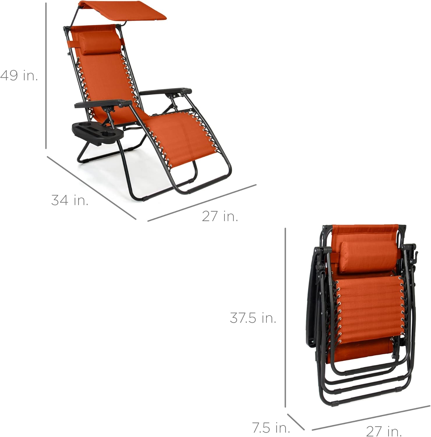 Best Choice Products Folding Zero Gravity Outdoor Recliner Patio Lounge Chair w/Adjustable Canopy Shade, Headrest, Side Accessory Tray, Textilene Mesh - Peacock Blue wourant