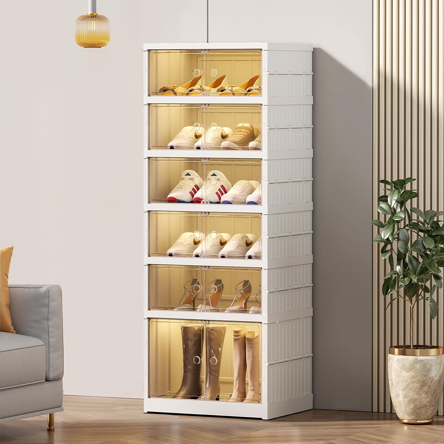 Collapsible Shoe Rack Organizer Shoe Cabinet with Doors Large Plastic Folding Shoe Cabinet wourant