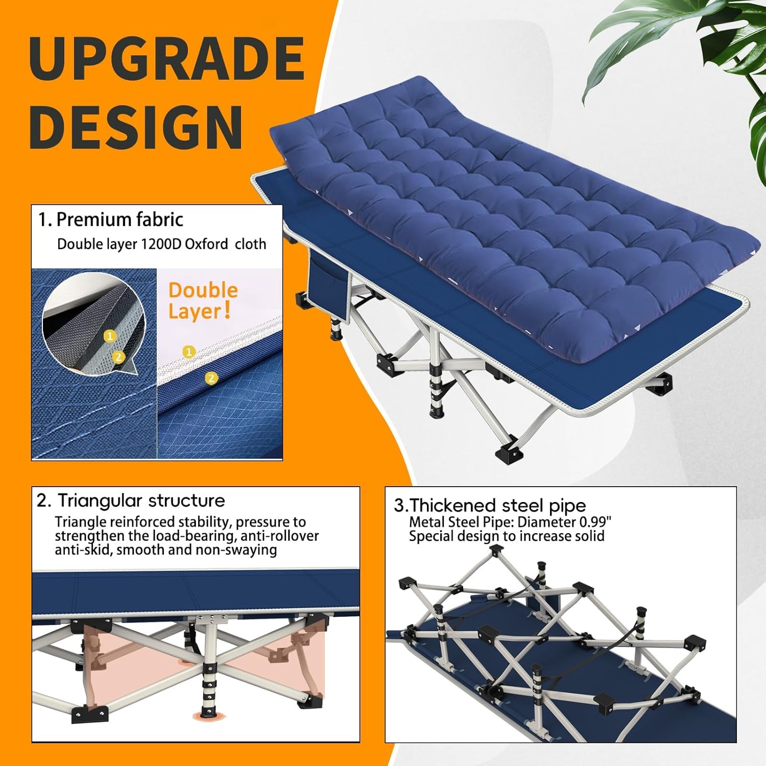 2 Pack Camping Cot with Mattress Comfortable Cot Bed Folding Cot Heavy Duty Cots for Sleeping with Carry Bag for Adults Kids Guest Bed Outdoor Indoor Home wourant