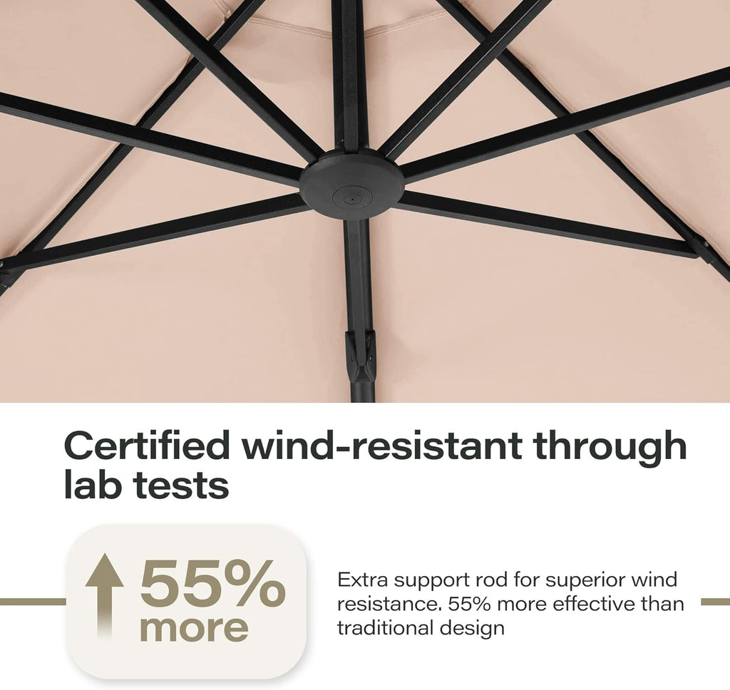 LAUSAINT HOME Outdoor Patio Umbrella with Base included, 11 FT Deluxe Curvy Cantilever Umbrella Heavy Duty Offset Hanging Umbrella with 360° Rotation for Market, Pool, Garden, Backyard, Deck (Beige) wourant