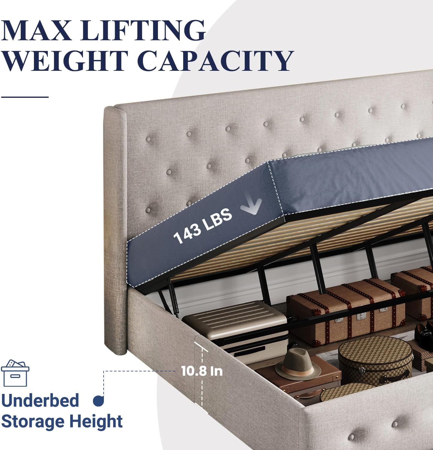 Allewie Queen Size Lift Up Storage Bed Modern Wingback Headboard Hydraulic Support wourant