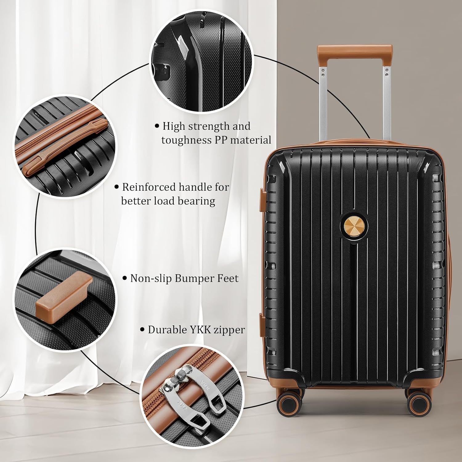 5-piece PP hardshell lightweight travel carry-on luggage set with dual spinner wheels wourant