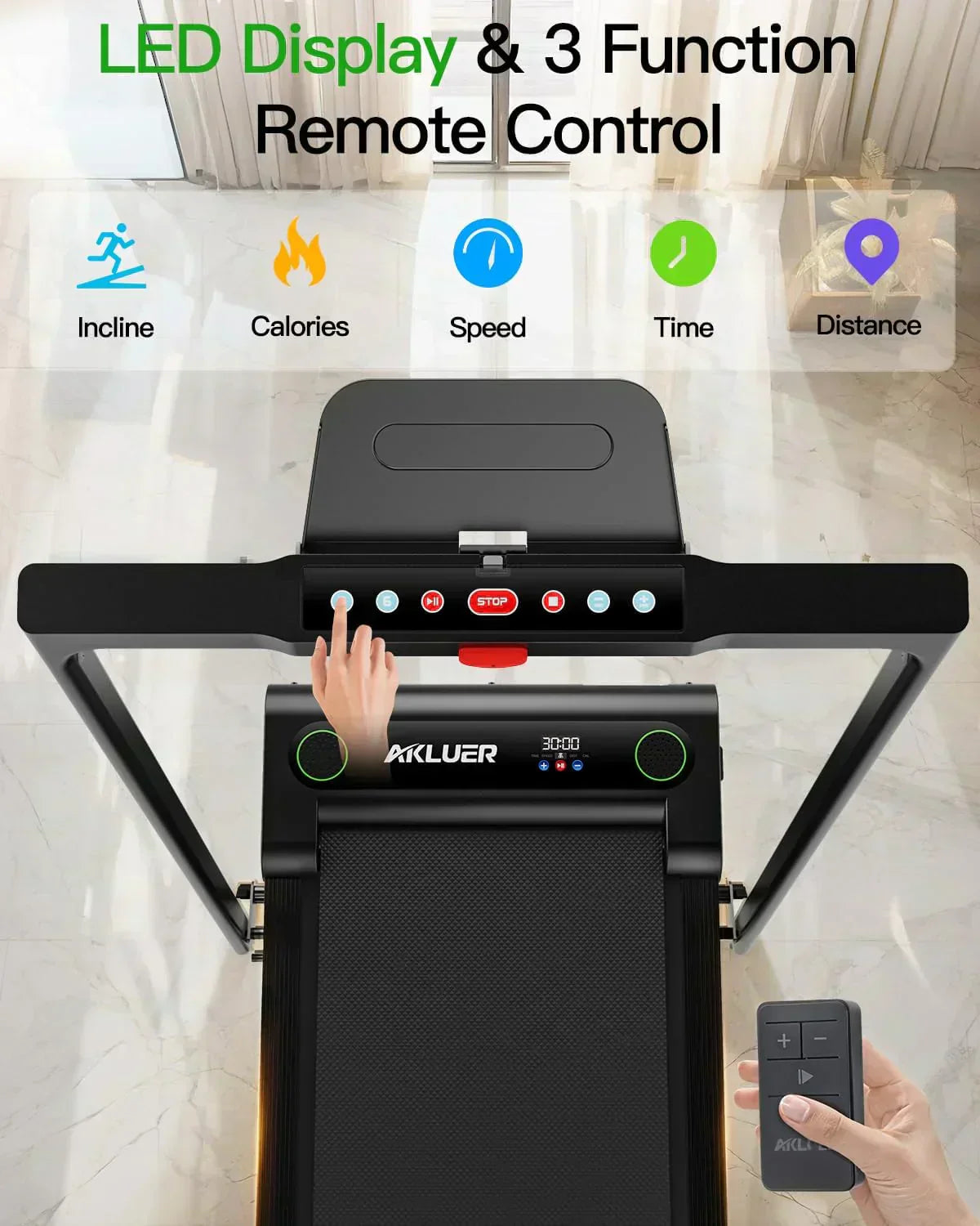 Akluer Inclined Home Treadmill 2.5 HP Small Under-Desk Treadmill Remote Control LED Display wourant
