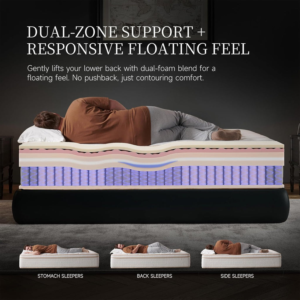14 Inch Queen Hybrid Mattress, Cooling Gel Memory Foam & Zoned Pocket Coils, Pressure Relief, Motion Isolation, Breathable Bed in a Box, CertiPUR-US Certified wourant