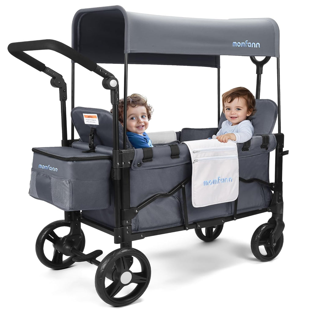 Stroller Wagon for Kids, Wagon Stroller Toddlers 2 Seaters, All-Terrain Baby Wagon Outdoor with Canopy, Parent Organizer, Adjustable Handle & Pull Bar for Infants and Toddlers, Gray wourant