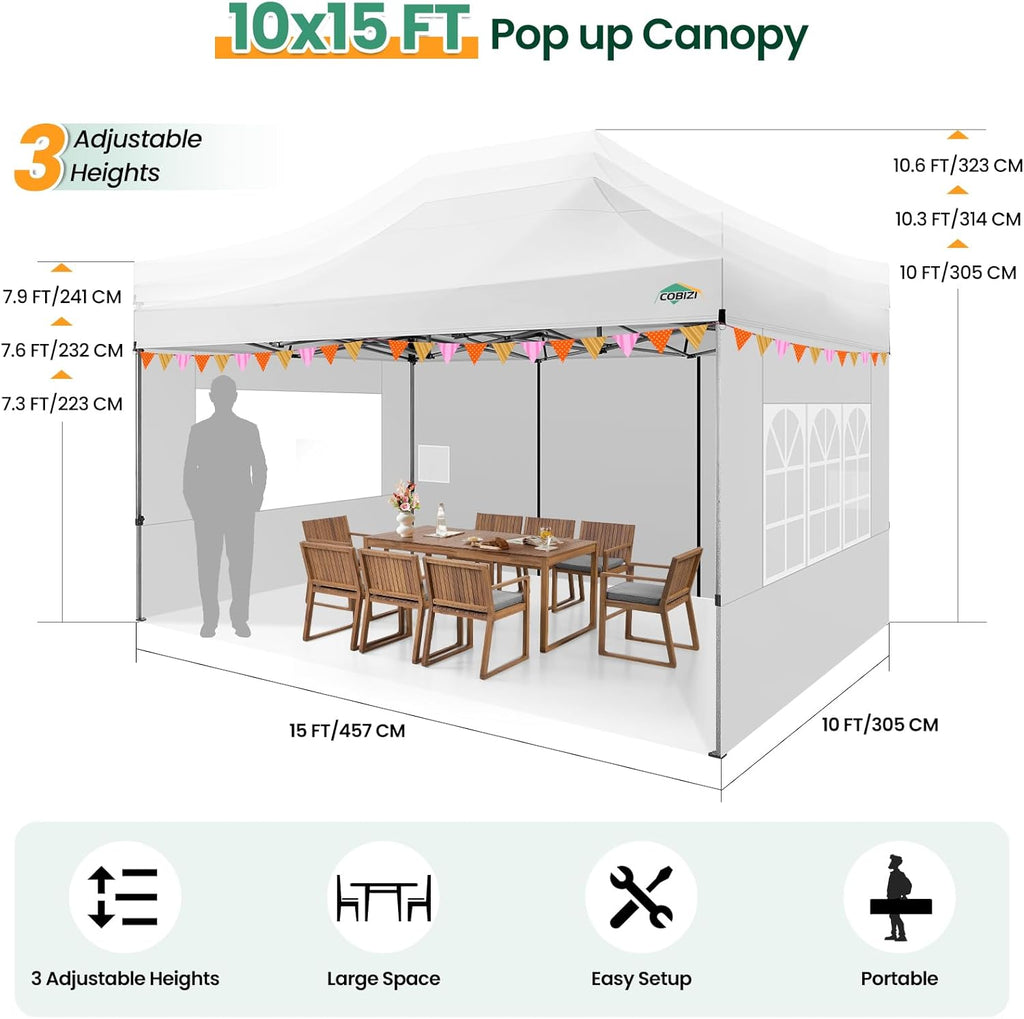 COBIZI 10x20 Heavy Duty Pop up Canopy Tent with 6 sidewalls Easy Up Commercial Outdoor Canopy Wedding Party Tents for Parties All Season Wind & Waterproof Gazebo with Roller Bag,Black(Frame Thickened) wourant