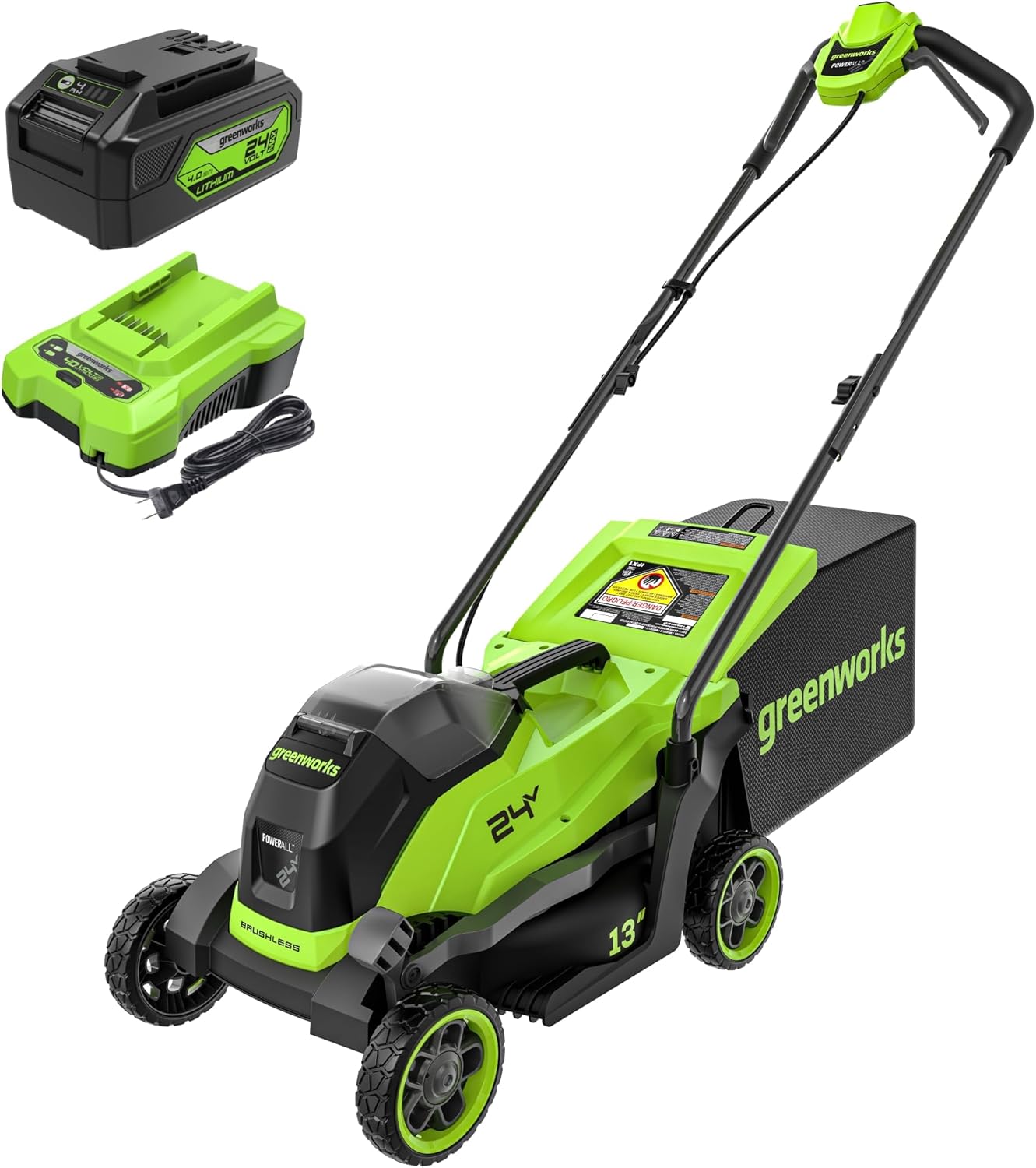 Greenworks 24V 13 Brushless Cordless Lawn Mower with 4.0Ah Battery & Charger wourant