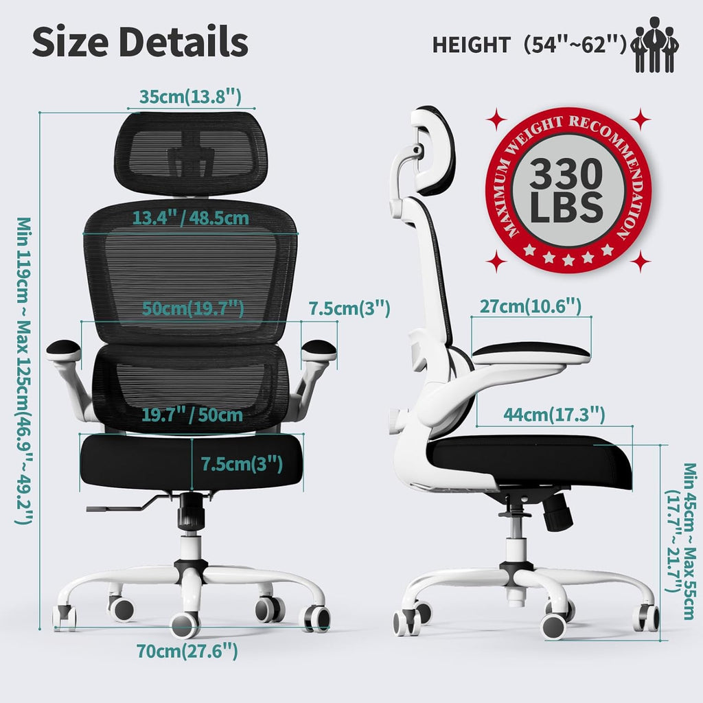 Office Chair Ergonomic Desk Chair, 330 lbs Home Mesh Desk Chair with Wheels, Comfortable Gaming Chair, High Back Office Chair wourant