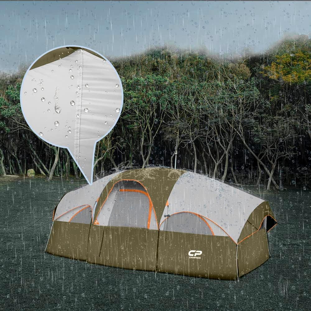 CAMPROS CP Tent 8 Person Camping Tents, Weather Resistant Family Tent, 5 Large Mesh Windows, Double Layer, Divided Curtain for Separated Room, Portable with Carry Bag wourant