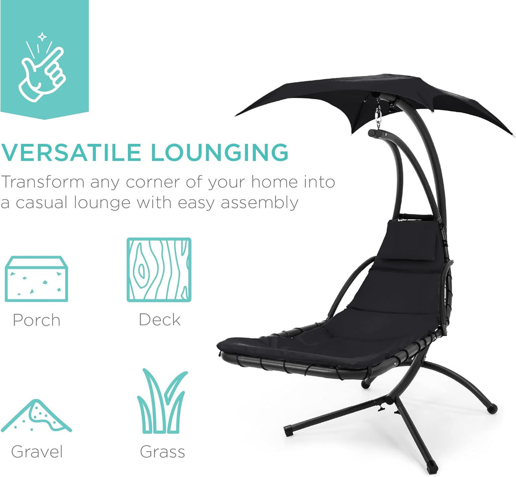 Best Choice Products Outdoor Hanging Curved Steel Chaise Lounge Chair Swing w/Built-in Pillow and Removable Canopy - Teal wourant