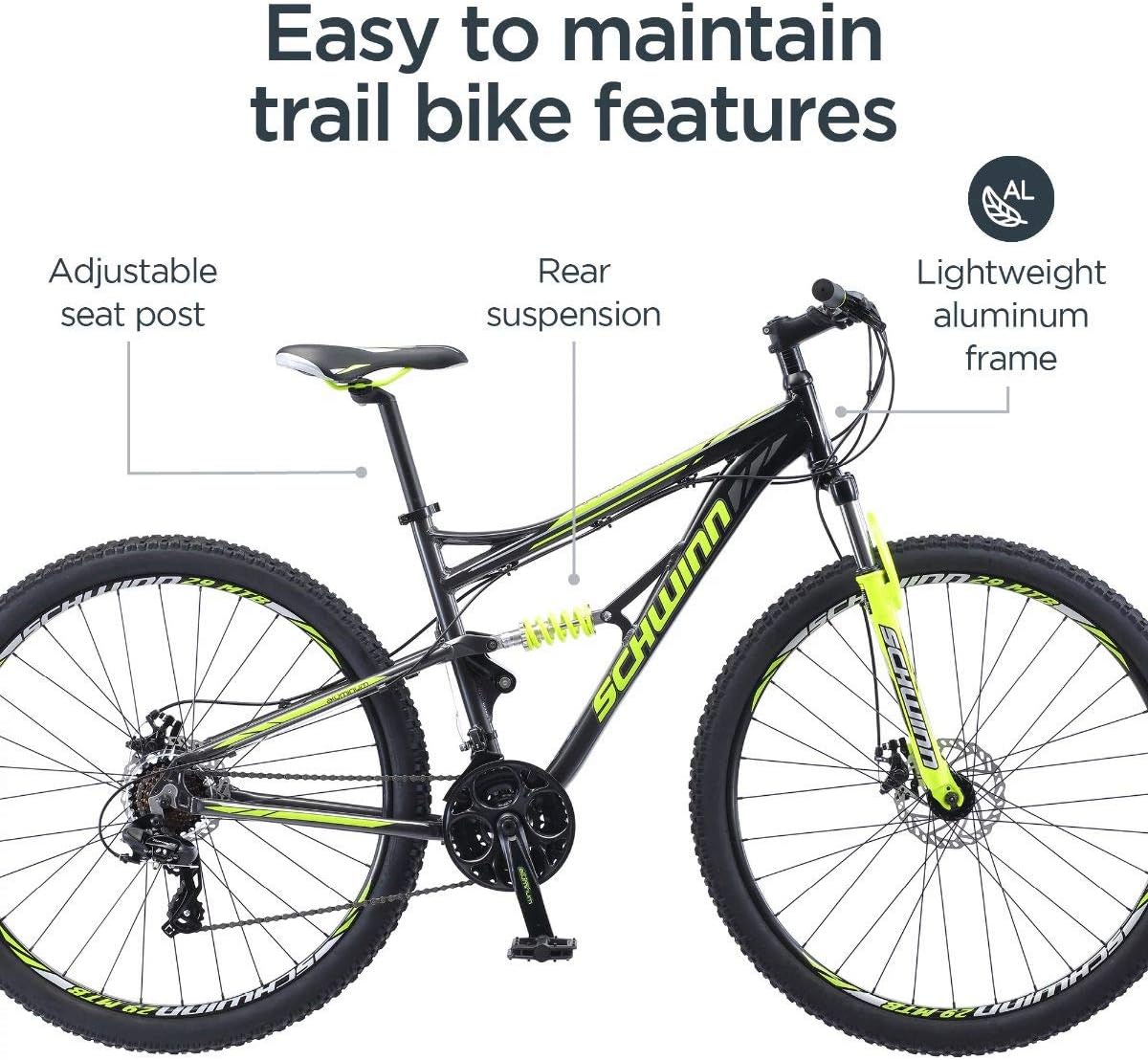 Schwinn Traxion Mountain Bike for Adult Men Women, 29-Inch Wheels, Full Suspension