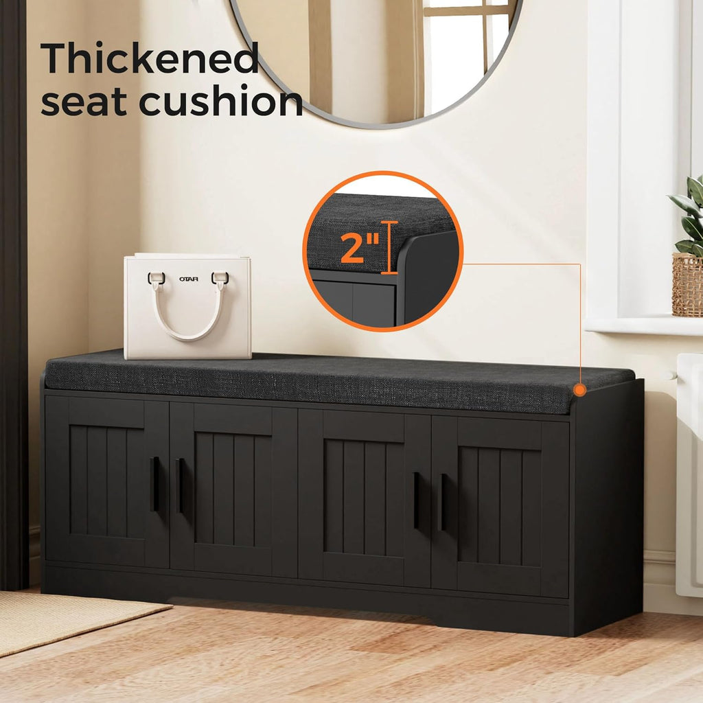 2-Tier Storage Bench, Shoe Bench with Thickened Padded Seat Cushion, Entryway Bench with 4 Doors, Adjustable Shelf wourant
