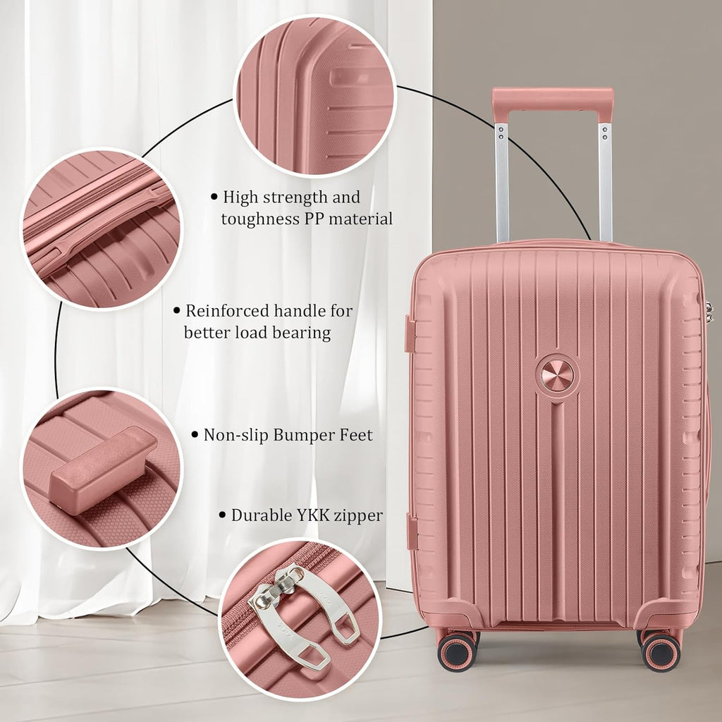 5-piece PP hardshell lightweight travel carry-on luggage set with dual spinner wheels and TSA lock wourant