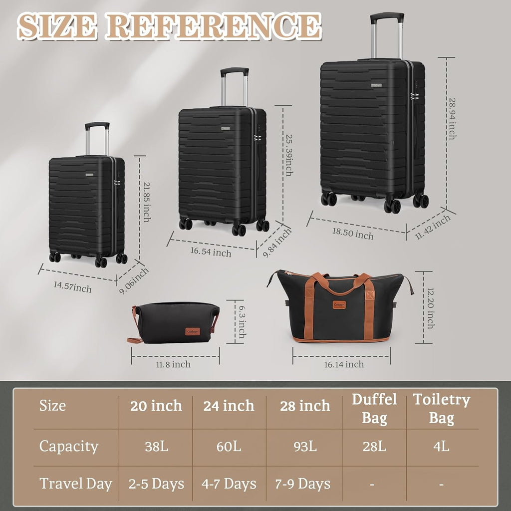 5-piece luggage set with wheels, ABS hardshell suitcase with spinner wheels wourant