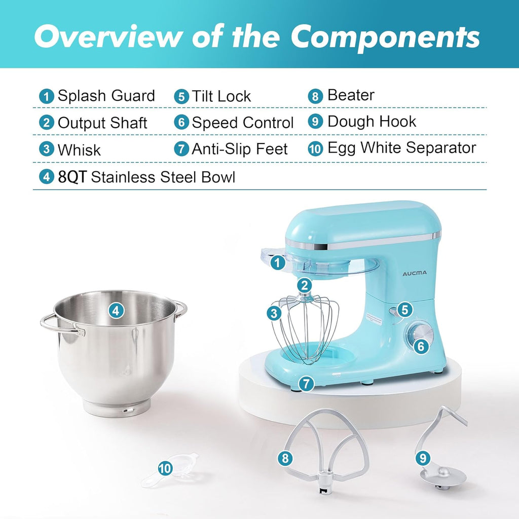 Aucma Stand Mixer,6.5-QT 660W 6-Speed Tilt-Head Food Mixer, Kitchen Electric Mixer with Dough Hook wourant