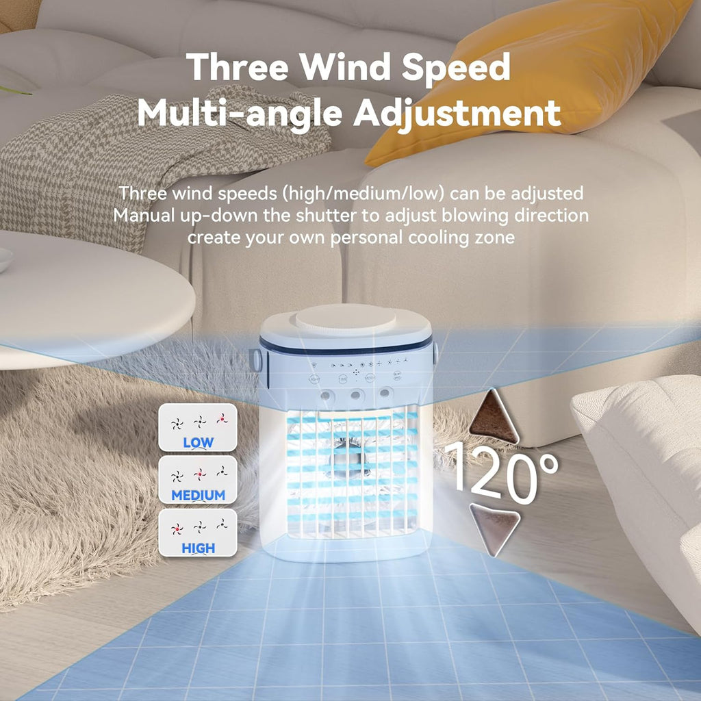 Portable Air Conditioner,Cooling Fan with 3 Speeds &3 Modes,2-8H Timer,1000ml Water Tank, Remote Control,4 in 1 Humidifier, Air Conditioner,Fan,Night Light,Evaporative Air Cooler for Home,Office wourant
