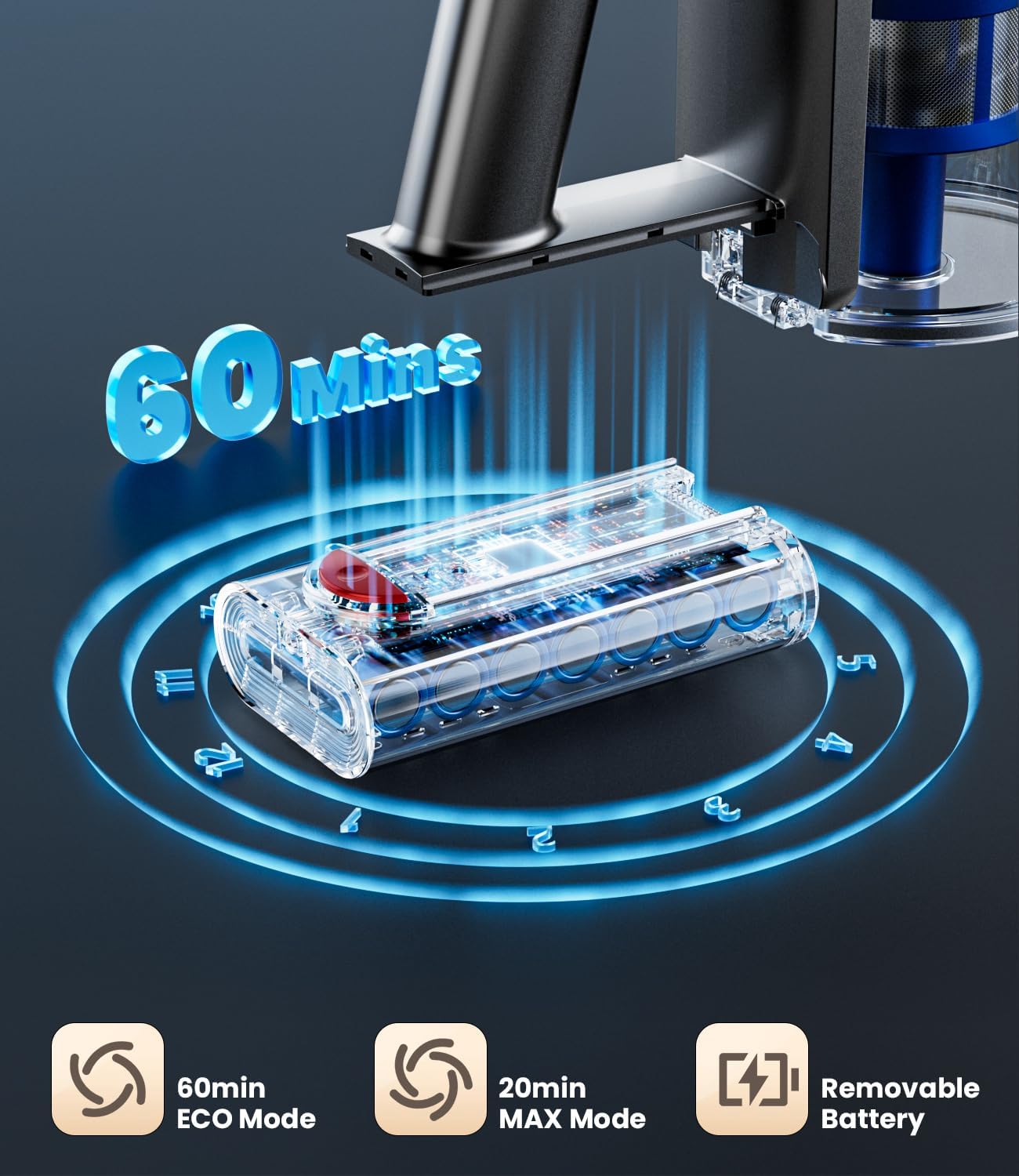 Cordless Vacuum Cleaner, 500W/40Kpa Vacuum Cleaners for Home, 60Mins Stick Vacuum with LED Display, Anti-Tangle & Wall Mount Charging, 8 in 1 Lightweight Vacuum for Hard Floors Carpet Pet Hair woonhhop