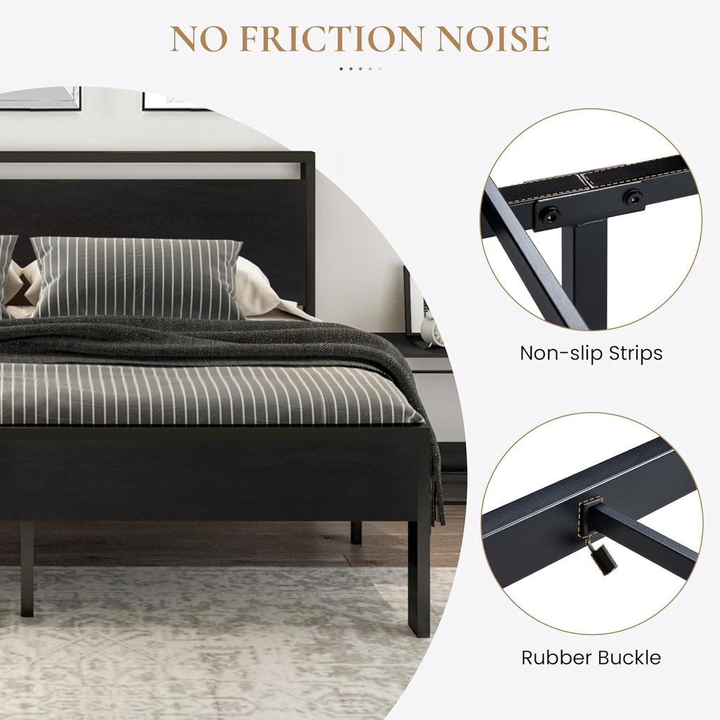SHA CERLIN 14 Inch Queen Size Metal Platform Bed Frame with Wooden Headboard and Footboard wourant