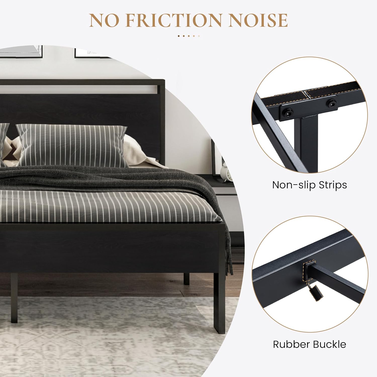 SHA CERLIN 14 Inch Queen Size Metal Platform Bed Frame with Wooden Headboard and Footboard wourant