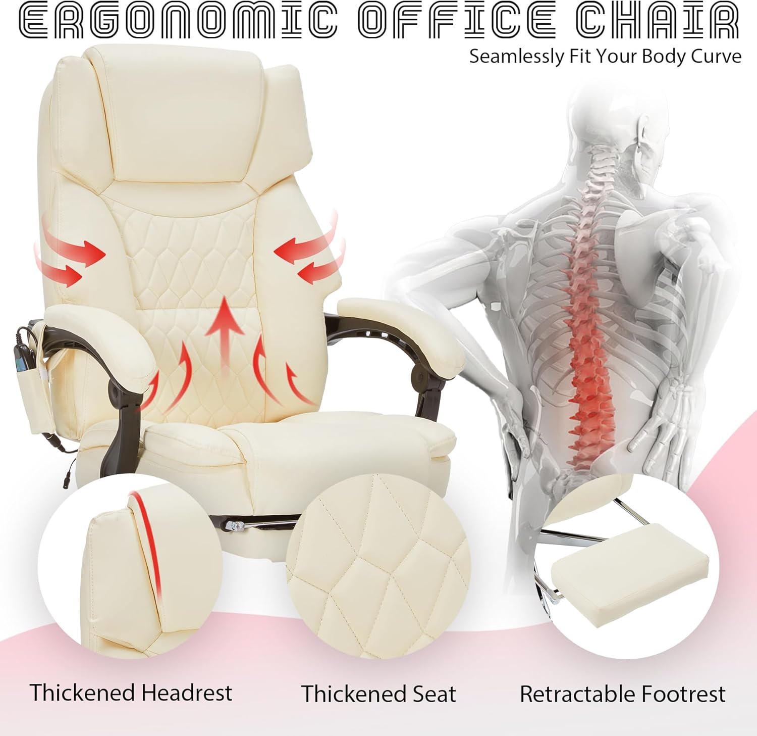 Massage Office Chair with Footrest 6 Point Vibration and Heating Home Executive Office Desk Chair wourant