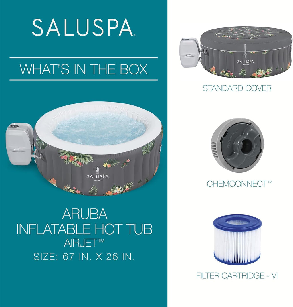 SaluSpa Aruba AirJet Large Round 2 to 3 Person Inflatable Hot Tub Portable Outdoor Spa with 110 AirJets and EnergySense Cover, Grey wourant