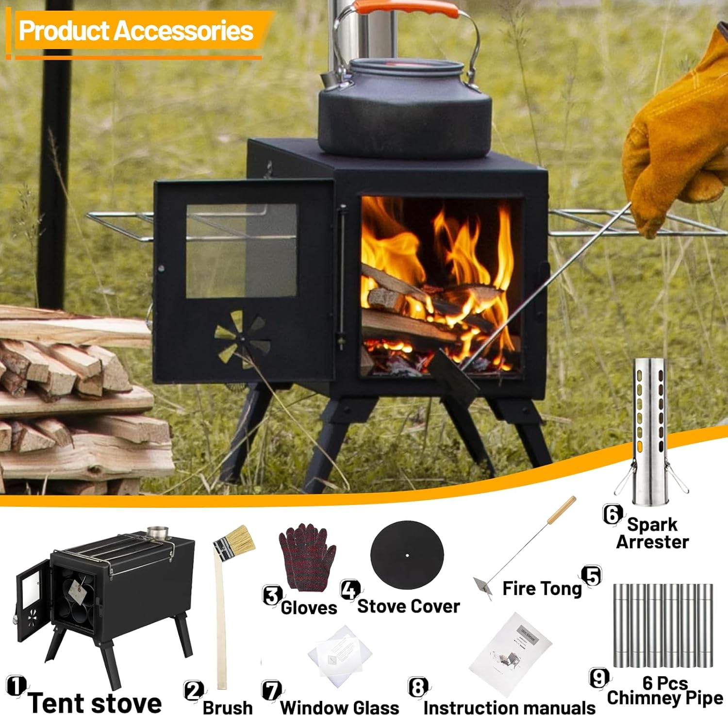 Hot Tent Stove Wood Stove, Small Wood Stove for Outdoor Heating and Cooking, Ice Fishing, Hunting wourant