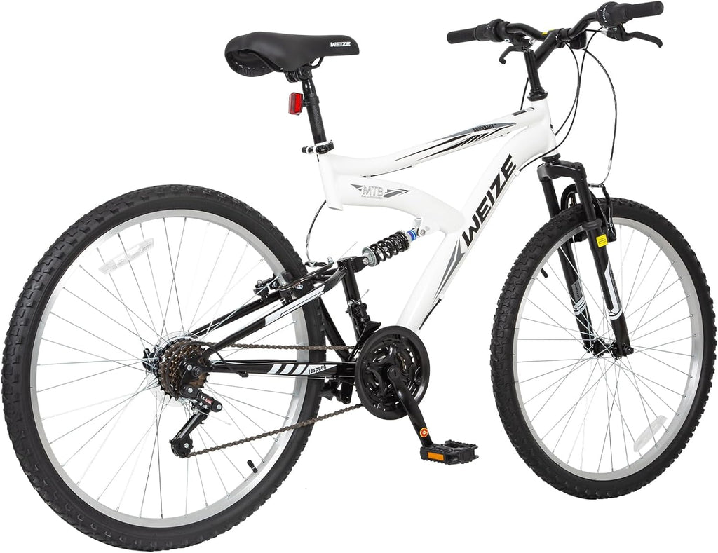 WEIZE Mountain Bike, 26 27.5 inch Outdoor Hybrid Bikes,18-Speed/High-Carbon Steel/Dual Full Suspension, Adjustable Ergonomic Seat for Men Women Adult, MTB Bicycle with Suspension Fork,Sleek Colors wourant
