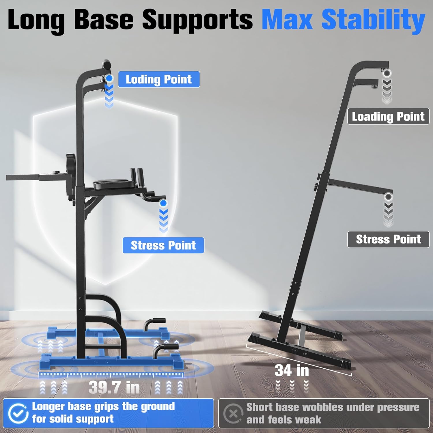 Sportsroyals Power Tower Pulp Up Bar Station, 450 lbs stable suspended immersion tilt station wourant