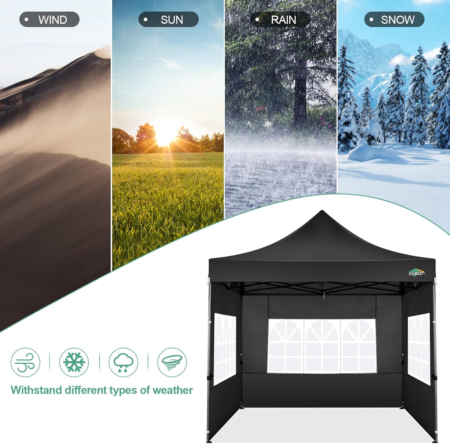 COBIZI 10x20 Heavy Duty Pop up Canopy Tent with 6 sidewalls Easy Up Commercial Outdoor Canopy Wedding Party Tents for Parties All Season Wind & Waterproof Gazebo with Roller Bag,Black(Frame Thickened) wourant