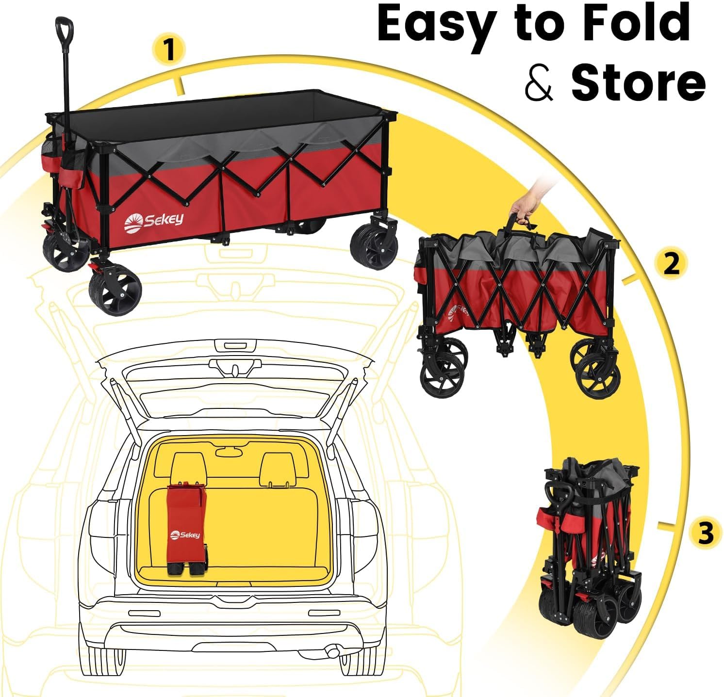 Sekey 48 Inch Long Foldable Extended Travel Cart, 440 Lbs Load Capacity, Heavy Duty 300 Liter Folding Multi-Purpose Garden Cart wourant